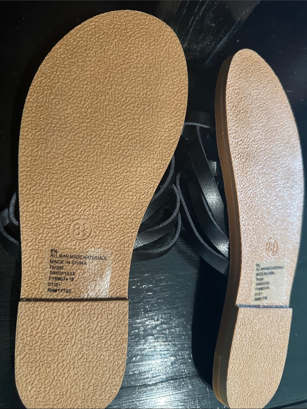 Universal Thread Black Strappy Slide Sandals with Tan Footbed - Picture 3 of 3